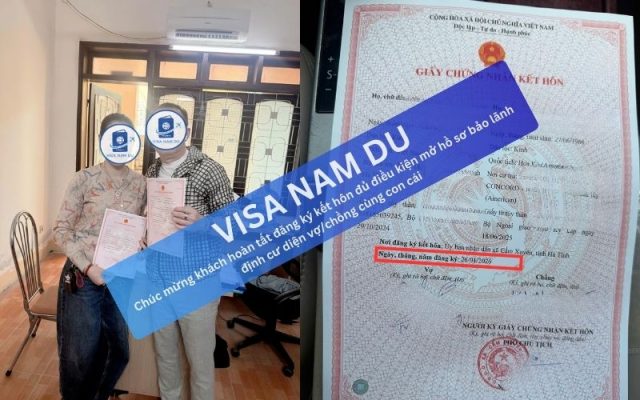 Chúc mừng khách hoàn tất đăng ký kết hôn đủ điều kiện mở hồ sơ bảo lãnh định cư diện vợchồng cùng con cái